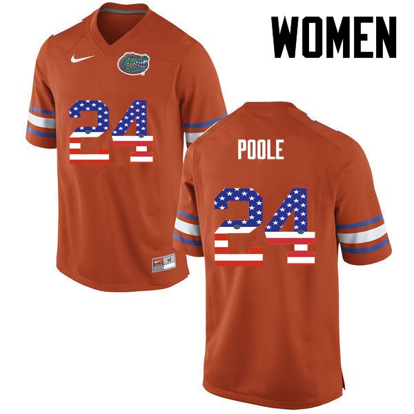 Florida Gators Women #24 Brian Poole College Football USA Flag Fashion Orange